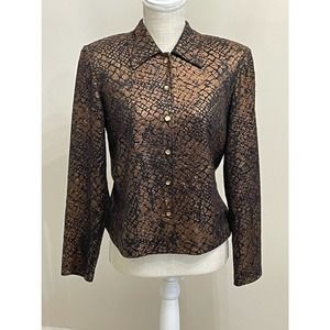 Ribkoff Trends Black Bronze Womens Jacket Snake Print Textured Sz 8